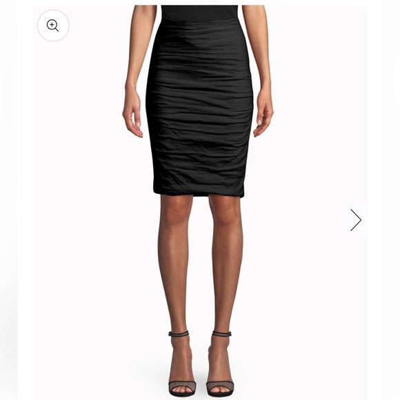 Nicole Miller Linen Sandy Ruched Fitted Pencil Skirt Black 0 2 - Picture 1 of 8